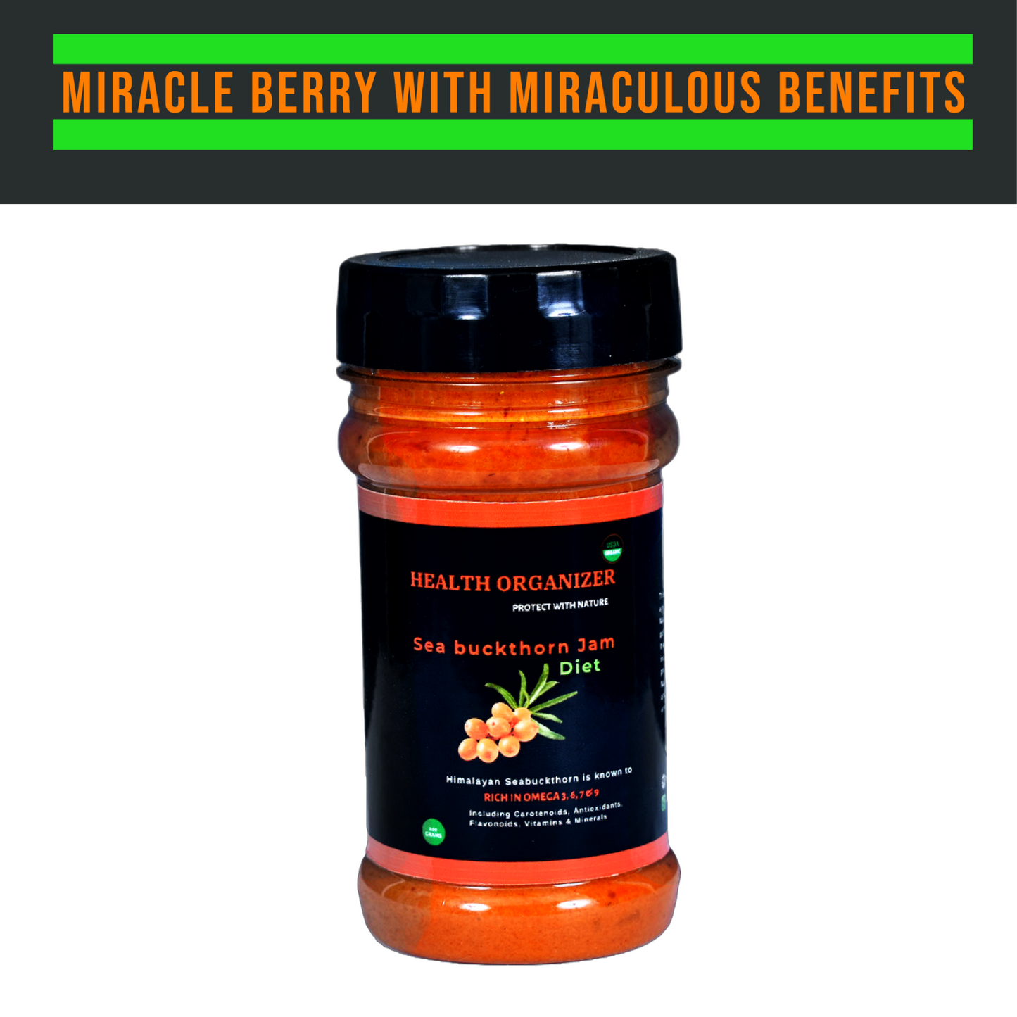 Health Organizer - Sugar-Free Premium Seabuckthorn Jam (DIET) Net weight 360 grams