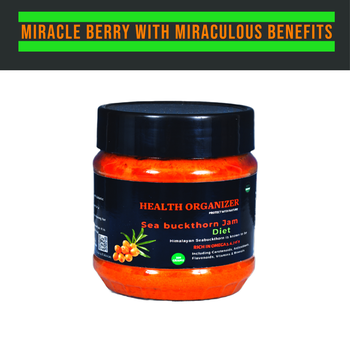 Health Organizer - Sugar-Free Premium Seabuckthorn Jam (DIET) Net weight 360 grams
